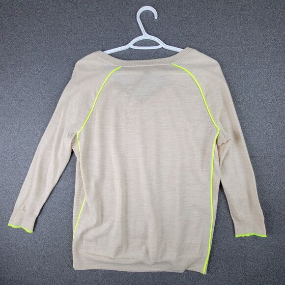 J Crew XXS Tan Yellow Piping 100% Merino Wool V-neck Pullover Sweater 993 - Picture 2 of 6
